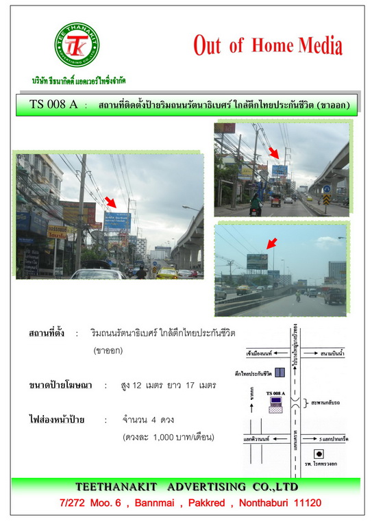 เช่าป้ายโฆษณา Billboard ป้ายทางด่วน ป้ายโฆษณาริมถนนรัตนาธิเบศร์ ใกล้ตึกไทยประกันชีวิต(ขาออก)